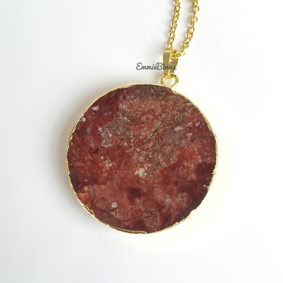 New Exquisite 24KGP Mexican Happy Lace Agate Slice Pendant Necklace / Happiness - Picture 4 of 16
